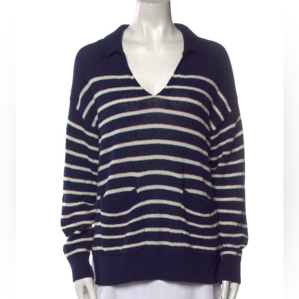 Alex Mill Navy V-Neck Sweater with Stripes